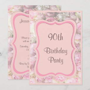 Elegant & Romantic Framed Bouquet 90th Birthday Invitation