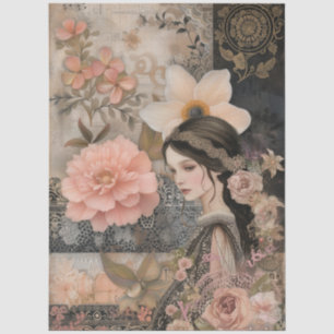 Elegant Romantic Girl Floral Abstract Art Collage  Tissue Paper