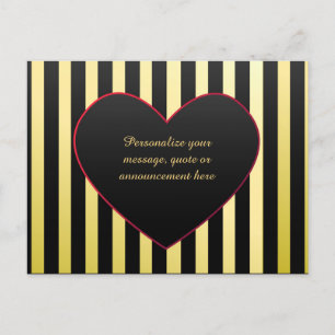 Elegant & Romantic Gold Black Stripe Heart Announcement Postcard