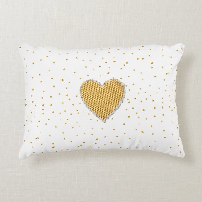 Elegant romantic gold heart faux glitter dots accent pillow (Front)