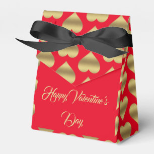 Elegant Romantic Golden Red Hearts Valentines Day Favor Box