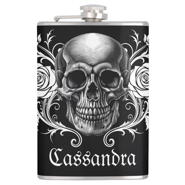 Elegant, Romantic Goth Personalized  Hip Flask (Front)