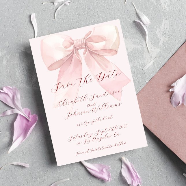 Elegant romantic handwritten script bow wedding save the date (Creator Uploaded)