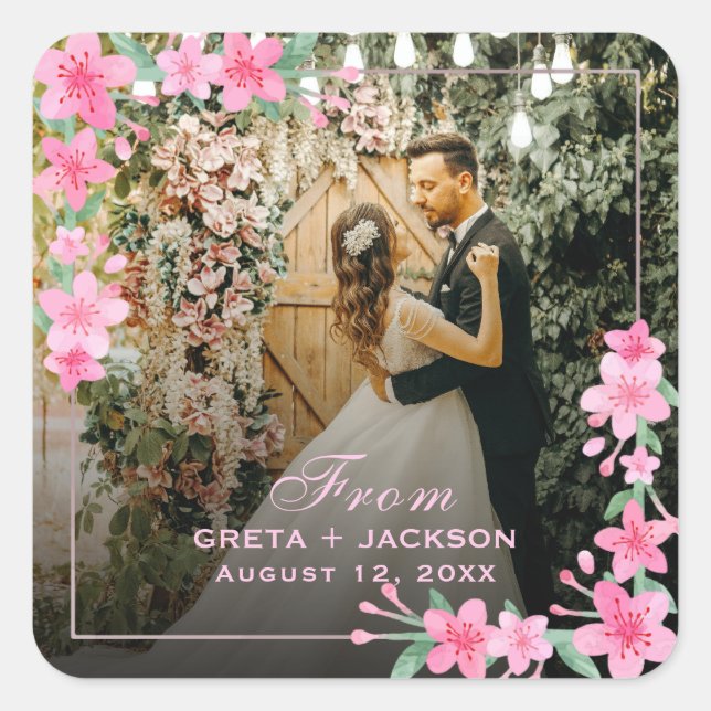 Elegant Romantic Happy Valentine's Day photo  Square Sticker (Front)