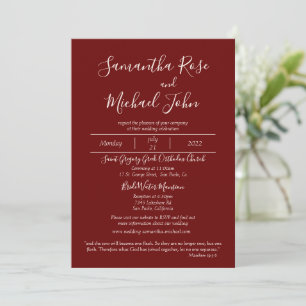 Elegant Romantic Ivory Scripts Burgundy Wedding Invitation