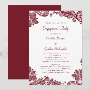 Elegant Romantic Lace Engagement Party Red White Invitation