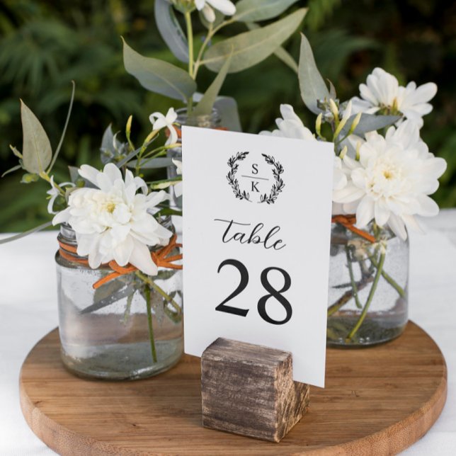 Elegant Romantic Laurel Monogram Wedding Table Number (Creator Uploaded)