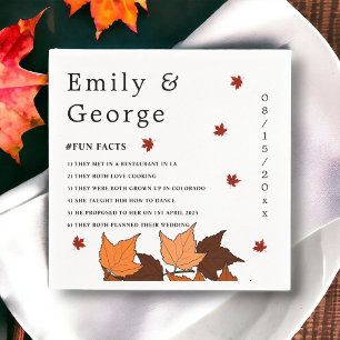 Elegant Romantic Leaves Fall Fun Facts Wedding Napkin