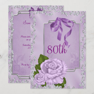 Elegant Romantic Lilac Roses & Bows 80th Invitation