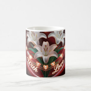 Elegant Romantic Lily Bouquet in Illuminated Heart Coffee Mug
