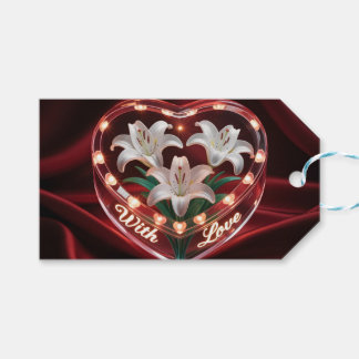 Elegant Romantic Lily Bouquet in Illuminated Heart Gift Tags