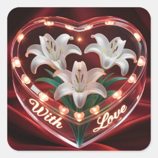 Elegant Romantic Lily Bouquet in Illuminated Heart Square Sticker