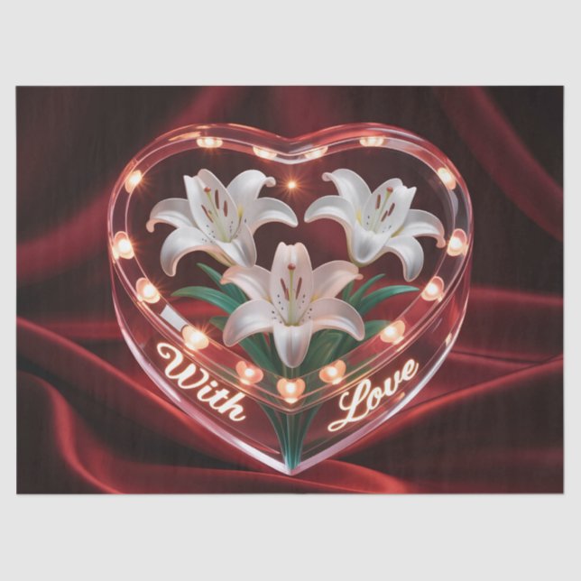 Elegant Romantic Lily Bouquet in Illuminated Heart Tissue Paper (Front)