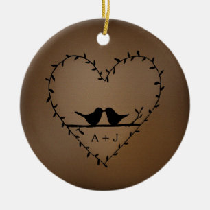 Elegant Romantic Lovebird Couple Custom Christmas  Ceramic Ornament