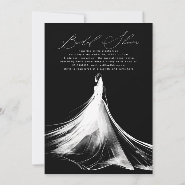 Elegant Romantic Minimalist Black Bridal Shower Invitation (Front)