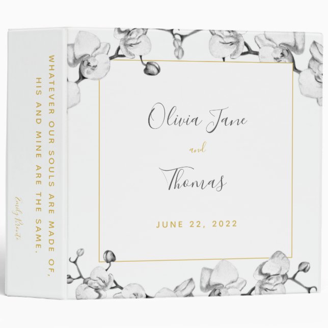 Elegant Romantic Modern Gold Botanical Wedding   Binder (Front/Spine)