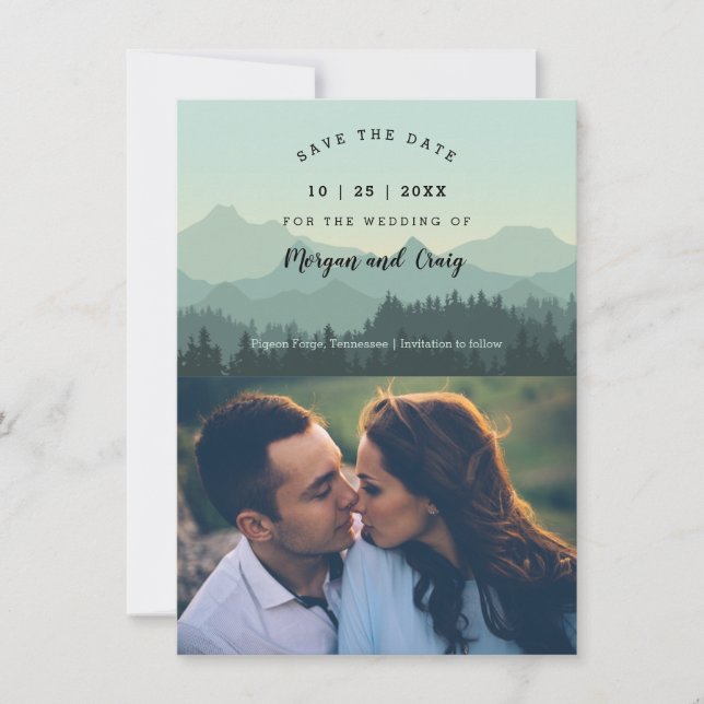 Elegant Romantic Mountains Landscape Save the Date (Front)
