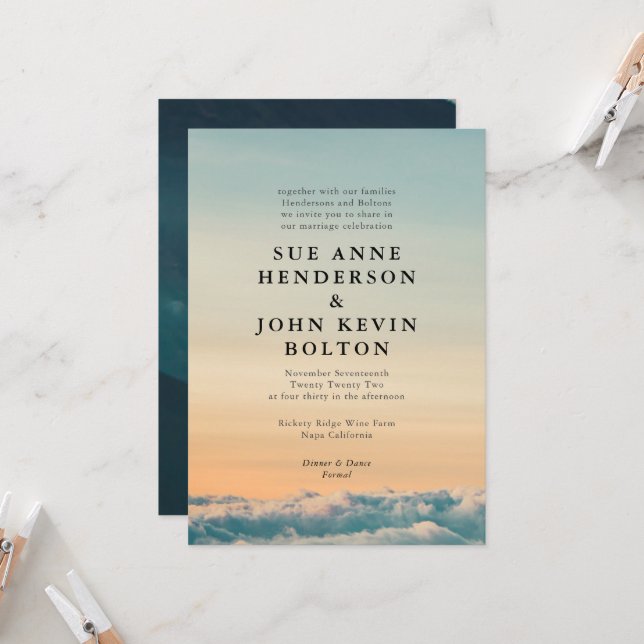 Elegant Romantic Natural Sunset Landscape Wedding Invitation (Front/Back In Situ)
