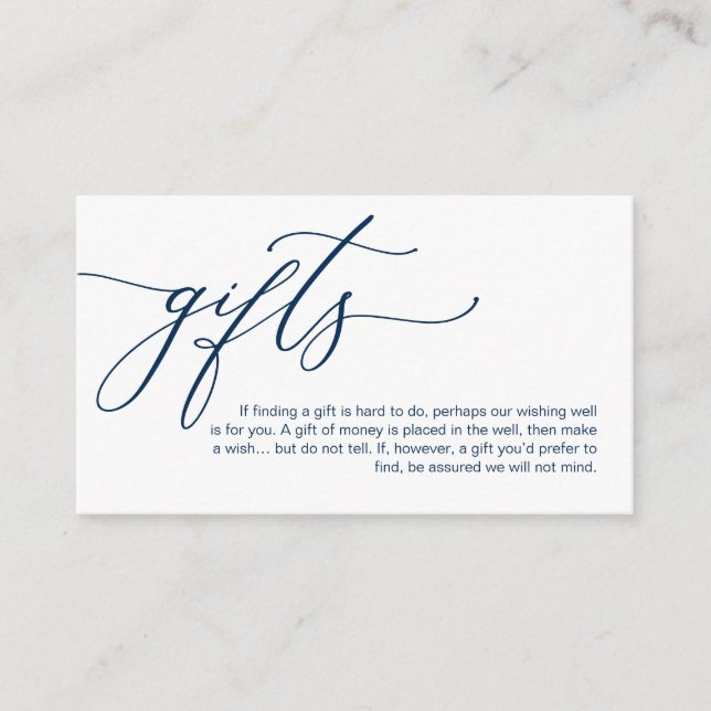 Elegant Romantic, Navy Blue, A note on gifts Enclosure Card (Front)