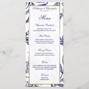 Elegant Romantic Navy Blue Gold Botanical Wedding Program