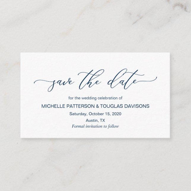Elegant Romantic, Navy Blue, Wedding Save the date Enclosure Card (Front)