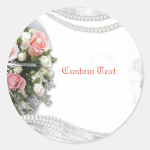 Elegant & Romantic Pearls & Roses Personalize Classic Round Sticker