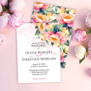 Elegant Romantic Peony Watercolor Wedding Invitation