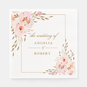 Elegant Romantic Pink Blush Gold Floral Wedding Napkin