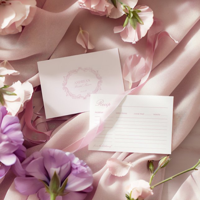 Elegant Romantic Pink Bridal Shower Recipe Card (Elegant Romantic Pink Bridal Shower Recipe Card)