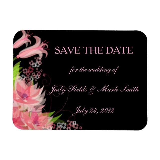 Elegant Romantic Pink Floral Save The Date Magnet (Horizontal)