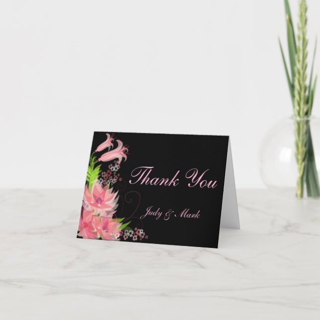 Elegant Romantic Pink Floral Thank You Card (Front)