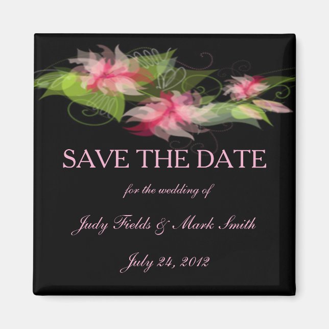 Elegant Romantic Pink Flower Save The Date Magnet (Front)