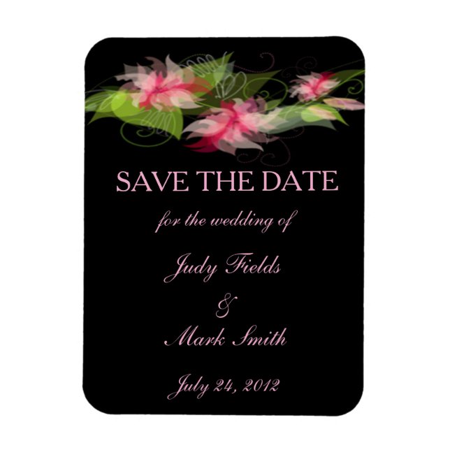 Elegant Romantic Pink Flower Save The Date Magnet (Vertical)