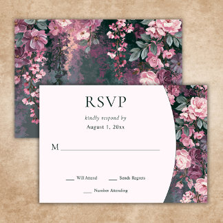 Elegant Romantic Pink Mauve Floral Wedding RSVP Card