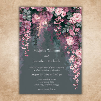 Elegant Romantic Pink Mauve Rose Floral Wedding Invitation