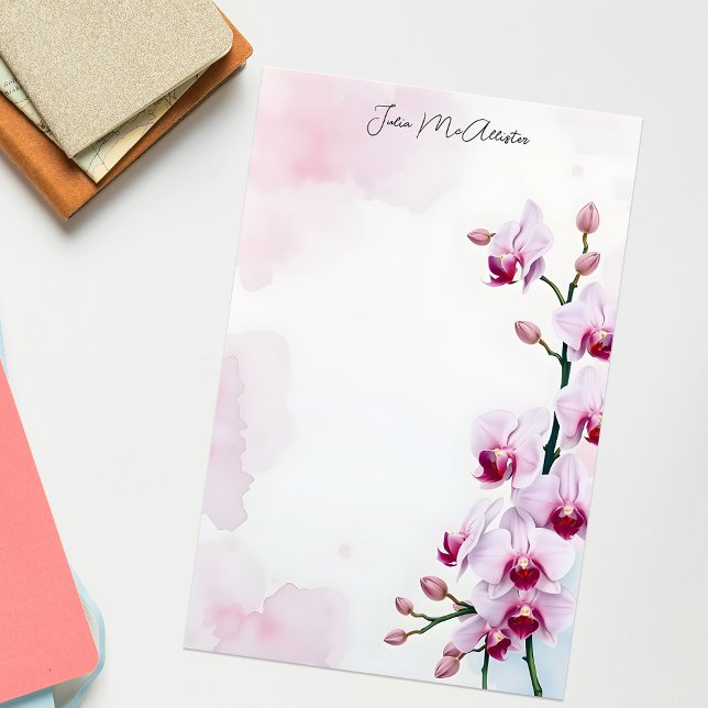 Elegant Romantic Pink Watercolor Orchids Stationery (Creator Uploaded)
