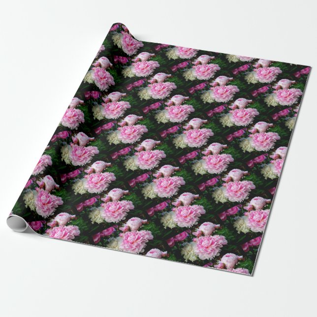 Elegant romantic Pink White floral Peonies Wrapping Paper (Unrolled)