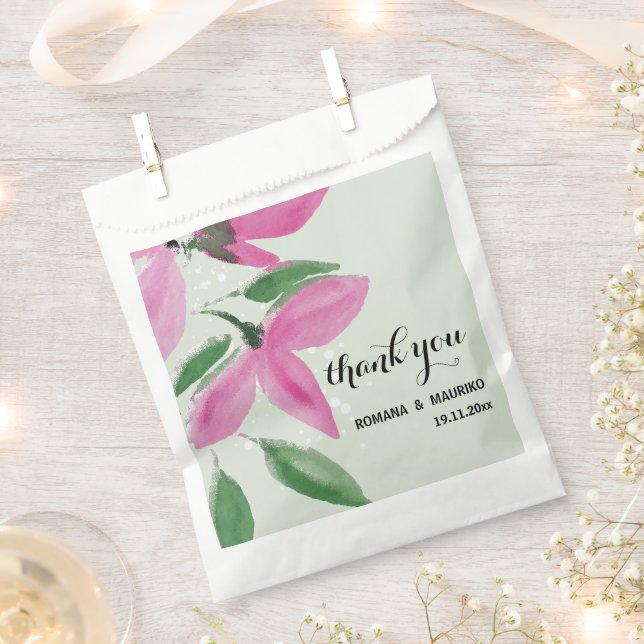 Elegant Romantic Pink Wildflowers Watercolor Art Favour Bag (Clipped)