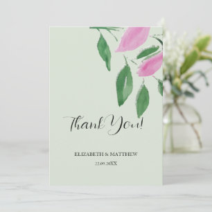 Elegant Romantic Pink Wildflowers Watercolor Art Thank You Card