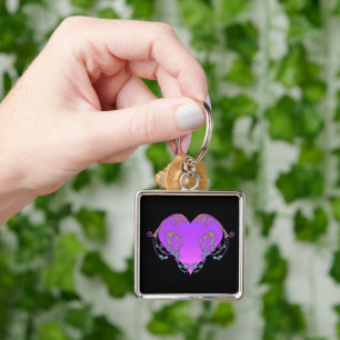 Elegant, Romantic Purple Heart with Flourish Keychain