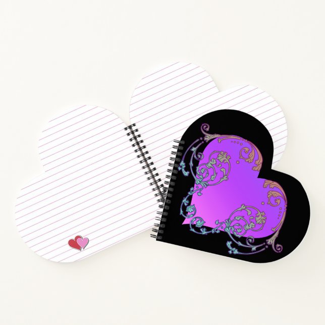 Elegant, Romantic Purple Heart with Flourish  Notebook (Inside)