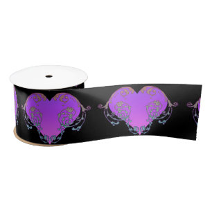 Elegant, Romantic Purple Heart with Flourish Satin Ribbon