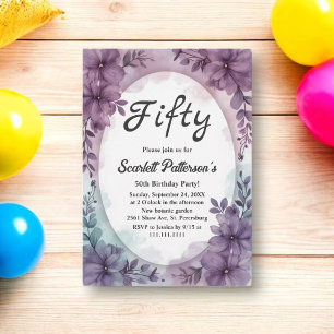 Elegant Romantic Purple Roses Floral 50th Birthday Invitation