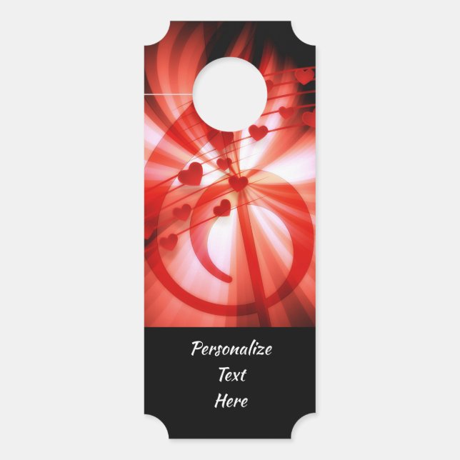 Elegant & Romantic Red Music Notes Personalized Door Hanger (Front)