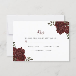 Elegant Romantic Red Rose Wedding RSVP Card