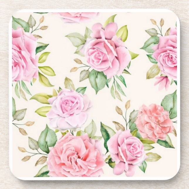 Elegant Romantic Rose Floral Pattern Coaster (Front)
