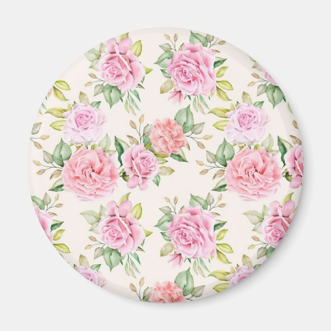 Elegant Romantic Rose Floral Pattern Magnet (Front)
