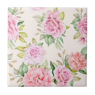 Elegant Romantic Rose Floral Pattern Tile
