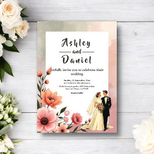 Elegant Romantic Roses Bride Groom Floral Wedding Invitation