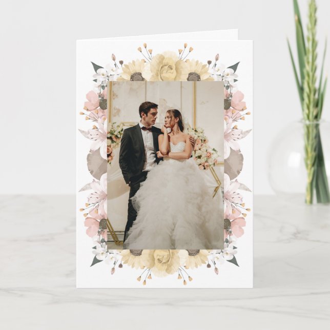 Elegant Romantic Rustic Floral Photo Wedding Thank You Card (Front)